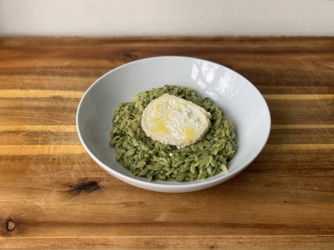 Orzo with herbs and Neal's Yard Dairy St Tola cheese